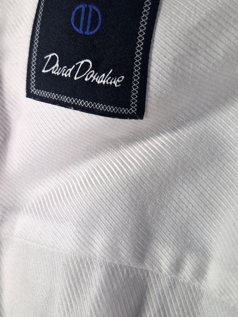 David Donahue 100% Cotton Mens White Twill Textured Long Sleeve Dress Shirt